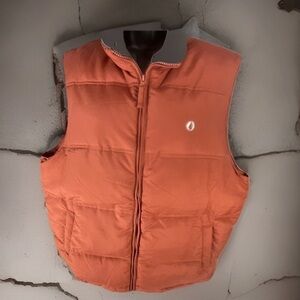 American Outdoorsman Men's L Orange Puffer Vest Sherpa Lined Hiking Camping Warm